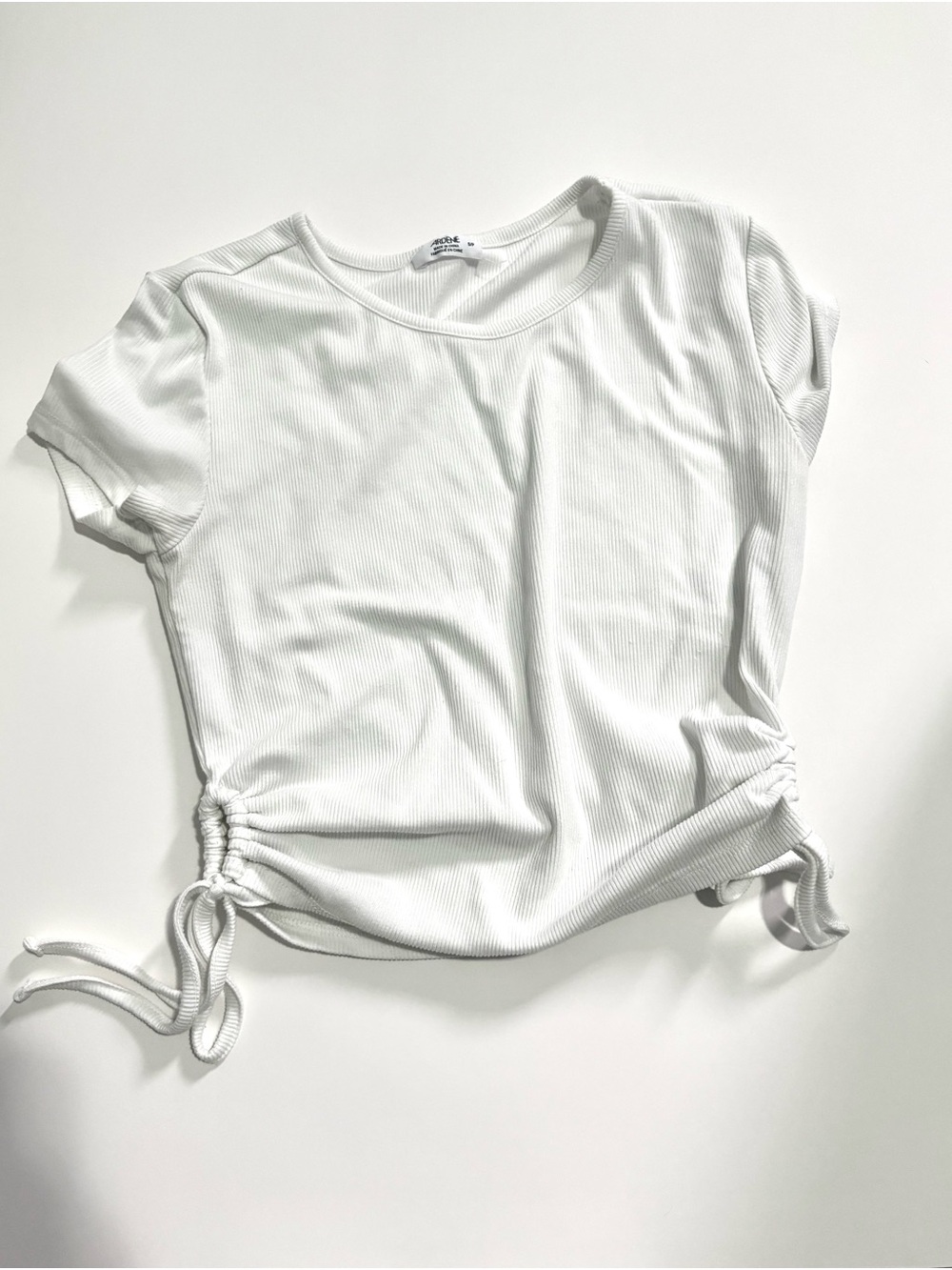 Ardene White Ribbed Side-Tie Short Sleeve Tee